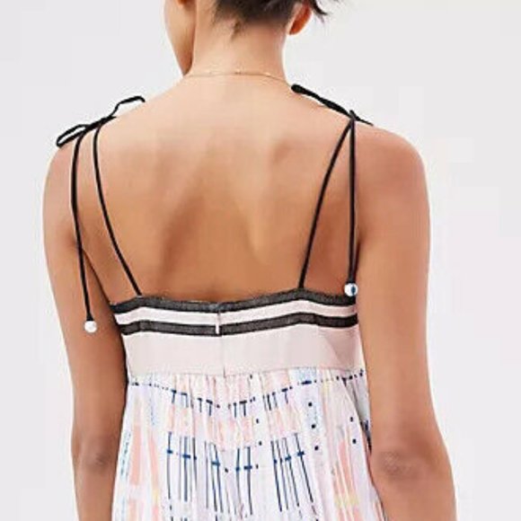 Anthropologie Abstract Pleated Midi Adjustable tie straps Dress XL new - Picture 2 of 10